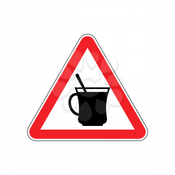 Coffee Warning sign red. Drinking tea Hazard attention symbol. Danger road sign triangle cup
