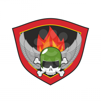 Military emblem. Army logo. Soldiers badge. Skull in beret. Wings and weapons. Eagle and guns. Awesome sign for troops. blazon commando