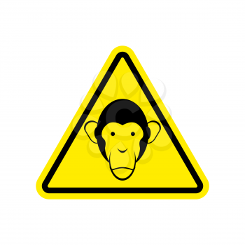 Monkey Warning sign yellow. Primacy of Hazard attention symbol. Danger road sign triangle ape

