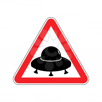 UFO Warning sign yellow. Aliens Hazard attention symbol. Danger road sign triangle flying saucer

