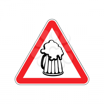 Beer Warning sign red. Alcohol Hazard attention symbol. Danger road sign triangle beer mug
