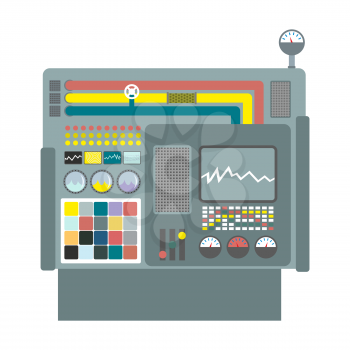 Industrial machinery. Construction equipment factory. Panel production control system. Industrial group. Buttons and screens and sensors.
