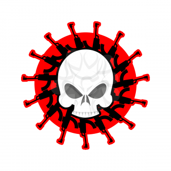 Skull and guns. Head of skeleton and rifles. Military emblem. Army logo. War badge
