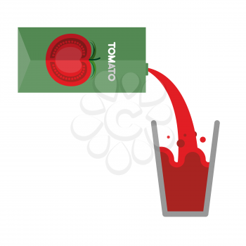 Packaging and glass of tomato juice. Pour tomato Fresh. Red liquid and spray