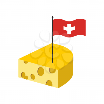 Swiss cheese. Delicatessen dairy product and flag of Switzerland
