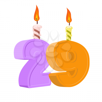 29 years birthday. Number with festive candle for holiday cake. twenty nine Anniversary
