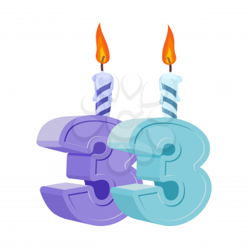 33 years birthday. Number with festive candle for holiday cake. Thirty three Anniversary