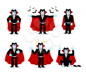 Dracula set of movements. Vampire collection of poses. ghoul expression of emotion. Cheerful and surprised. Angry and happy
