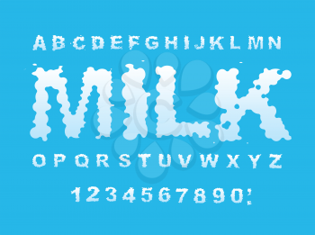 Milk font. white liquid letters. Fluid lettring. cream ABC of  whitey aqua. Alphabet Splash
