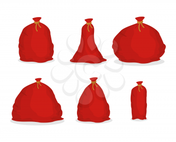 Red sack set Santa Claus. Large holiday bag for gifts. Big bagful for new year and Christmas
