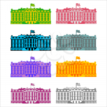 White House America colored icon set. Residence of President USA. US government building. American political character. Main attraction washington dc. patriotic mansion United States