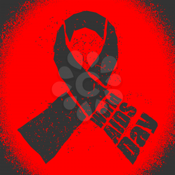 World AIDS Day emblem. Red ribbon in grunge style logo. Spray and scratches. Noise and brush strokes. Awareness of AIDS. Poster template concept for international event on December 1
