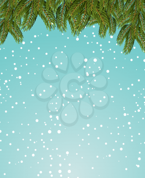Branches of fir and snow. Background for Christmas. Template for new year. falling snowflakes