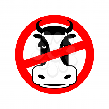 Stop beef. Prohibited animal meat. Crossed-head cow. Emblem against flesh. Red prohibition sign. beef  kine
