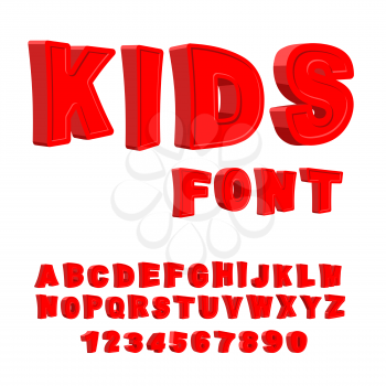 Kids font. 3D letters. Alphabet for children. Red Funny ABC for babies