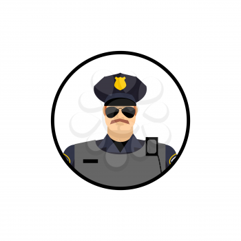 Police avatar. Cop in uniform. Head policeman officer in circle.
