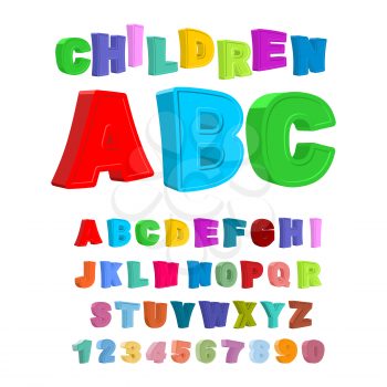 Children ABC. Large letters in kids style. babies Alphabet. 3D Font
