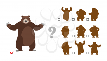 Find correct shadow. Childrens test. Big good bear. Kids educational rebus game 