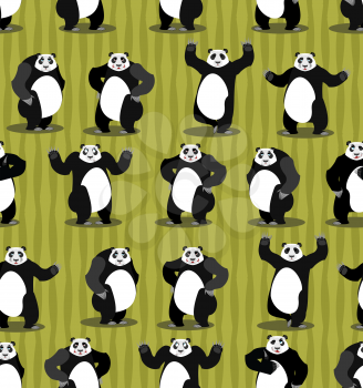Panda seamless pattern. Chinese bear ornament. Set wild animal. Forest animals and bamboo background. Texture of fabric for baby
