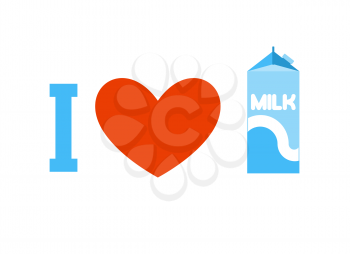 I love milk. Heart and carton of milk. Emblem for lovers of dairy products
