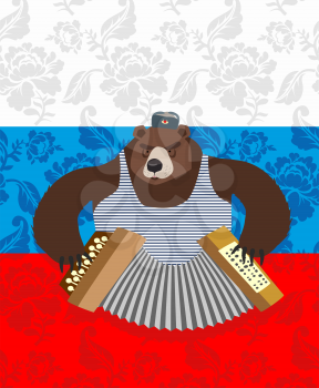 traditional bear Russia. Russian pattern background. Play an instrument