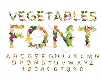 Vegetarian font. Alphabet of vegetables. Edible letters. Potatoes and carrots letters. Vegan ABC
