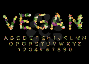Vegan font. Alphabet of vegetables. Edible letters. Potatoes and carrots letters. Vegetarian ABC
