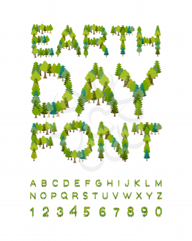 Earth Day Font. forest alphabet. Letters from Tree. International Nature Festival. eco ABC
