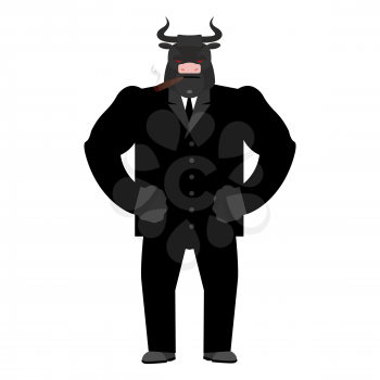 Bull boss. beef businessman in suit. Farm animal
