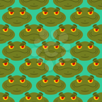 Frog seamless pattern. Amphibian ornament. Toad texture. Head of reptilian background
