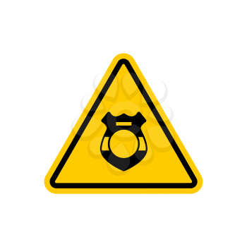Warning cop. Police badge on yellow triangle. Road sign attention
