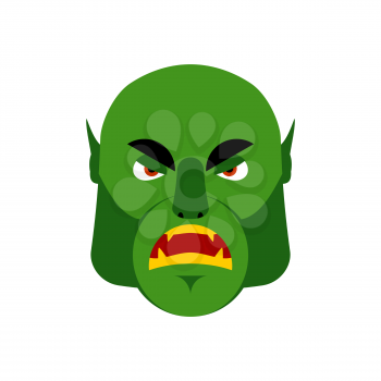 Ogre angry Emoji. Goblin evil emotion isolated. Green monster face
