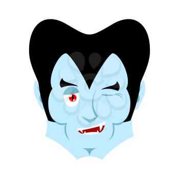 Dracula winking Emoji. Vampire happy emotion face isolated
