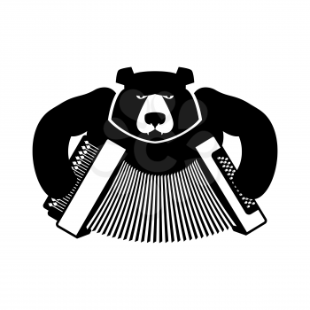 Russia logo bear with accordion. Grizzlies with an harmonica. Russian folk musical instrument. National wild animal sign
