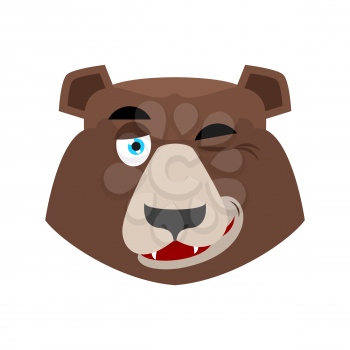 Bear winking Emoji. grizzly happy emotion. face Wild animal isolated