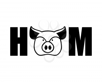 Ham lettering emblem. Head pig and letters isolated
