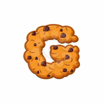 G letter cookies. Cookie font. Oatmeal biscuit alphabet symbol. Food sign ABC
