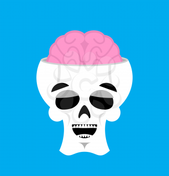 Skull and brain happy Emoji. skeleton head marry emotion isolated
