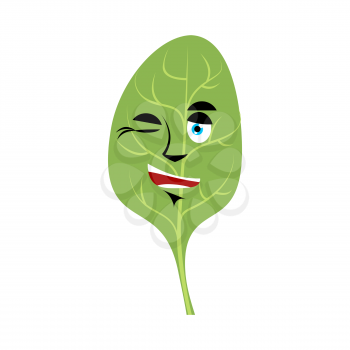 Spinach winks Emoji. Green leaves happy emotion isolated