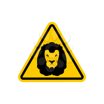 Attention Lion. Leo on yellow triangle. Road sign Caution predator