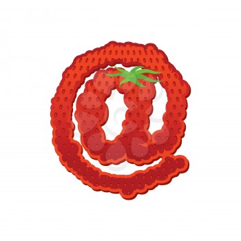 e-mail sign letter Strawberry font. Red Berry lettering alphabet. Fruits alphabet
