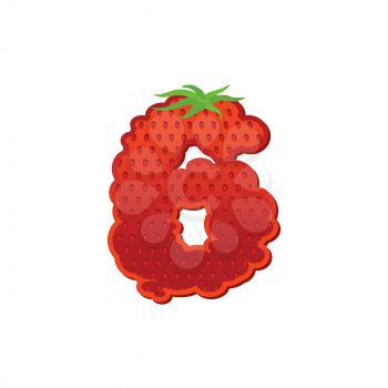 Number 6 Strawberry font. Red Berry lettering six alphabet. Fruits ABC
