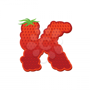 Letter K Strawberry font. Red Berry lettering alphabet. Fruits ABC
