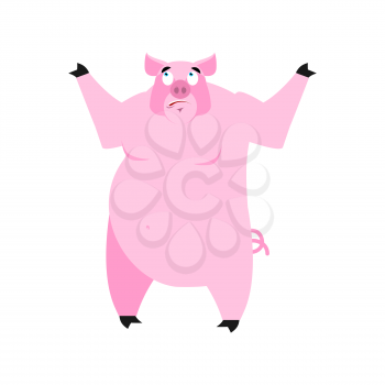 Pig surprised Emoji. piggy astonished emotion on white background. Farm animal