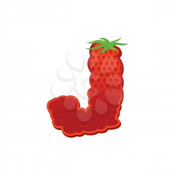 Letter J Strawberry font. Red Berry lettering alphabet. Fruits ABC
