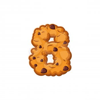Number 8 cookies font. Oatmeal biscuit alphabet symbol eight. Food sign ABC
