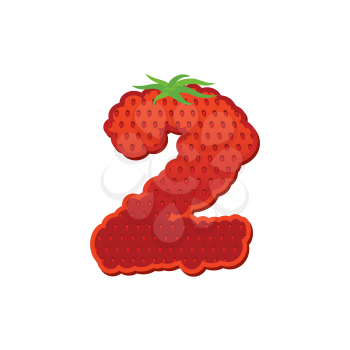 Number 2 Strawberry font. Red Berry lettering two alphabet. Fruits ABC
