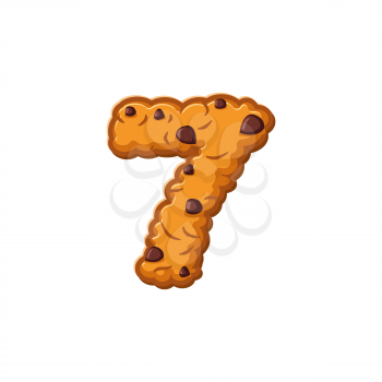 Number 7 cookies font. Oatmeal biscuit alphabet symbol seven. Food sign ABC
