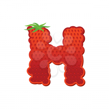 Letter H Strawberry font. Red Berry lettering alphabet. Fruits ABC
