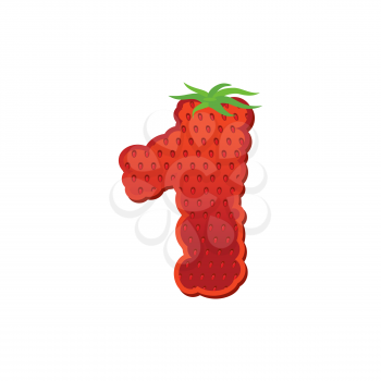 Number 1 Strawberry font. Red Berry lettering one alphabet. Fruits ABC
